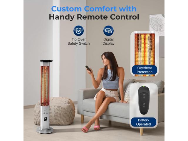 SereneLife Outdoor Electric Patio Heater - 900W Infrared Heater with Remote, Aluminum Reflector, Waterproof Design, IP65 Approved, Quiet Operation,...