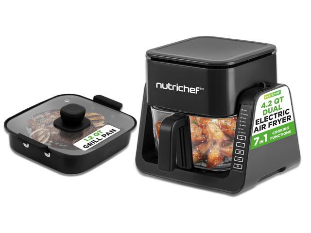 NutriChef 4 QT Air Fryer & Grill 7-1 Preset Cook Modes Transparent Fry Bowl for Best Cooking Results Cook Shrimp, Steak, Fries, Wings & More...
