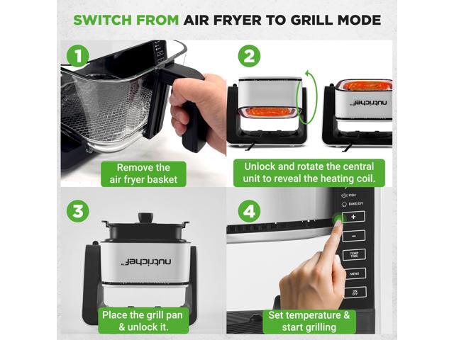 NutriChef 4 QT Air Fryer & Grill 8-1 Preset Cook Modes Transparent Fry Bowl for Best Cooking Results Cook Shrimp, Steak, Fries, Wings & More...