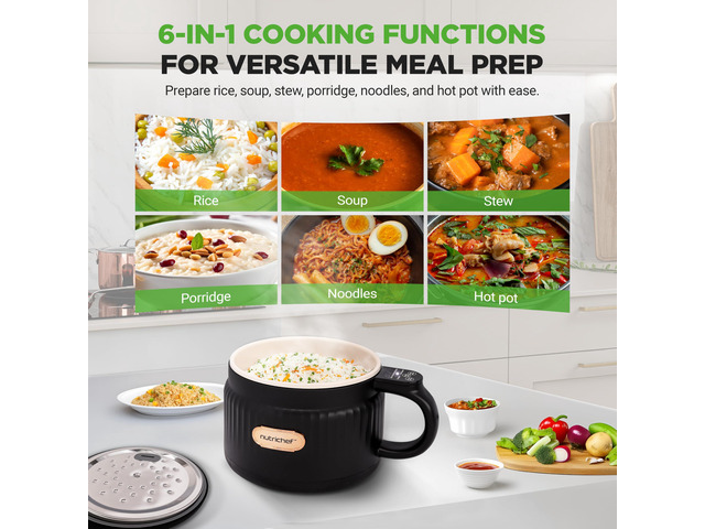 NutriChef 1.6 QT Portable Electric Rice Cooker & Lunch Maker Multi-Functional & Non-Stick Ceramic Coating Digital Control Panel 6 Cook...