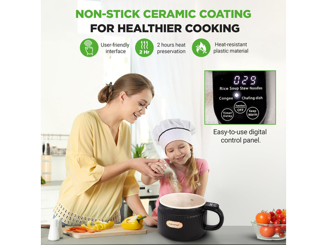 NutriChef 1.6 QT Portable Electric Rice Cooker & Lunch Maker Multi-Functional & Non-Stick Ceramic Coating Digital Control Panel 6 Cook...