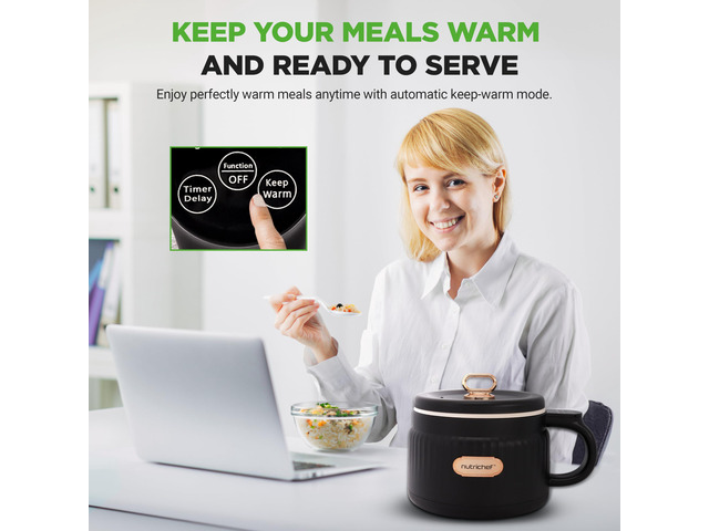 NutriChef 1.6 QT Portable Electric Rice Cooker & Lunch Maker Multi-Functional & Non-Stick Ceramic Coating Digital Control Panel 6 Cook...