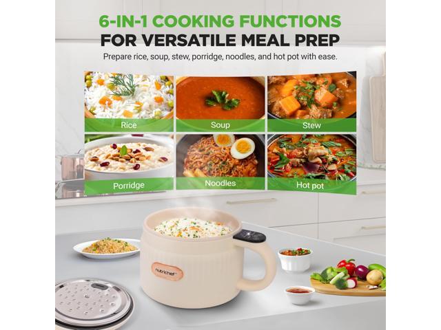 NutriChef 1.6 QT Portable Electric Rice Cooker & Lunch Maker Multi-Functional & Non-Stick Ceramic Coating Digital Control Panel 6 Cook...