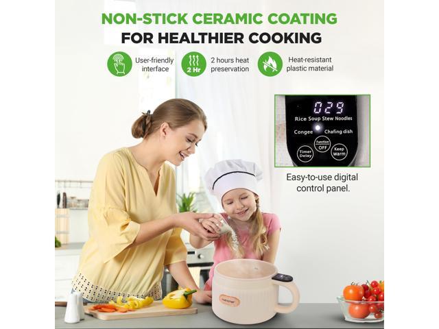 NutriChef 1.6 QT Portable Electric Rice Cooker & Lunch Maker Multi-Functional & Non-Stick Ceramic Coating Digital Control Panel 6 Cook...