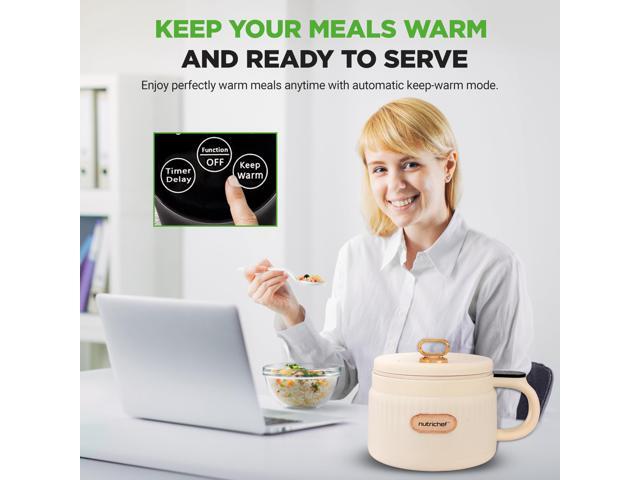 NutriChef 1.6 QT Portable Electric Rice Cooker & Lunch Maker Multi-Functional & Non-Stick Ceramic Coating Digital Control Panel 6 Cook...