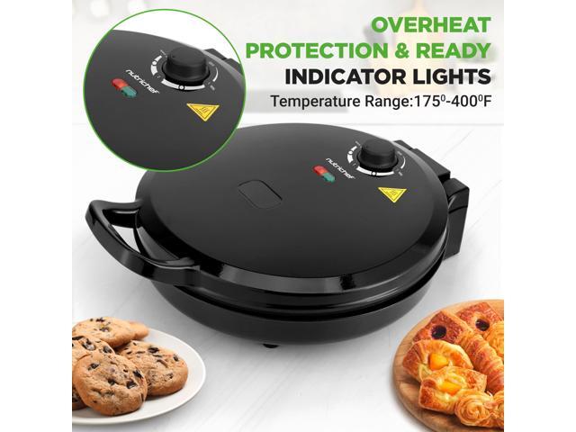 NutriChef Countertop Pizza Maker 1500W Non-Stick Electric Pizza Cooker Make 12' Personal Pizzas, Eggs, Toast & More Cool-Touch Handles,...