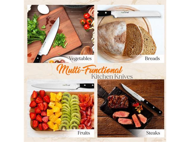 NutriChef 13-Piece Kitchen Knife Set with Wooden Block - Precision Crafted Stainless Steel Knives with Scissors & Built-In Sharpener - Lightweight,...