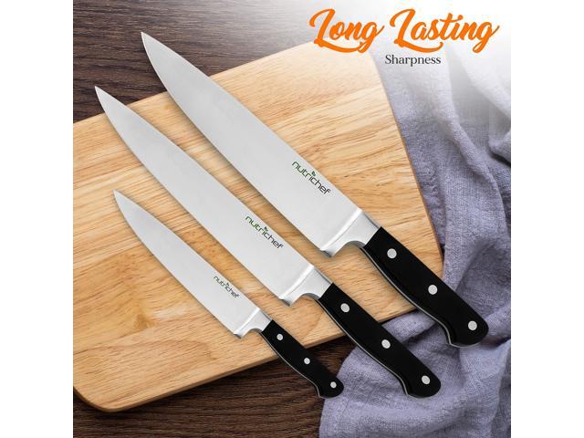 NutriChef 13-Piece Kitchen Knife Set with Wooden Block - Precision Crafted Stainless Steel Knives with Scissors & Built-In Sharpener - Lightweight,...