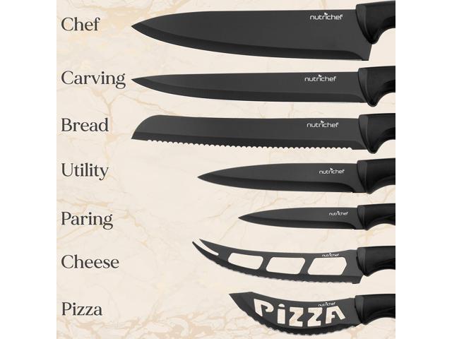 NutriChef 17-Piece Kitchen Knife Set - Stainless Steel Precision Crafted Knives w/Acrylic Block Stand - Includes 6 Steak Knives, 7 Multi-Use...
