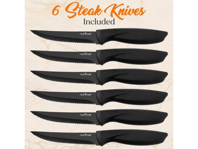 NutriChef 17-Piece Kitchen Knife Set - Stainless Steel Precision Crafted Knives w/Acrylic Block Stand - Includes 6 Steak Knives, 7 Multi-Use...