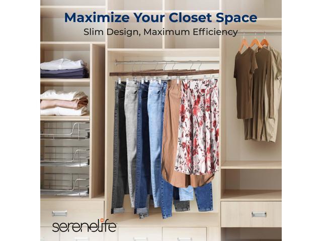 SereneLife 20 Pack Wooden Pants Hangers with Clips Retro Brown 14'x0.5'x6.7', Heavy Duty Wood Skirt Hangers with 360° Swivel Hook & Adjustable...