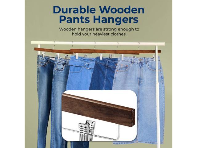 SereneLife 20 Pack Wooden Pants Hangers with Clips Retro Brown 14'x0.5'x6.7', Heavy Duty Wood Skirt Hangers with 360° Swivel Hook & Adjustable...