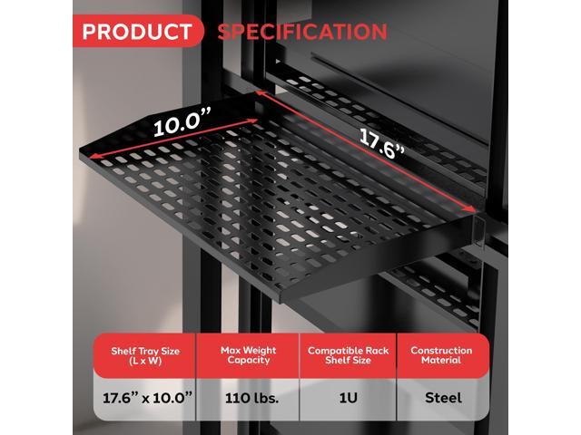 Pyle 19-Inch 1U Server Rack Shelf - 4 pcs. Vented Metal Shelves for Optimal Airflow, Wall or Rack MountableSupports up to 110 lbs, 17 x 10 Shelf...
