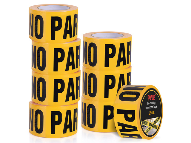 Pyle 8 Pieces Safety Yellow No Parking Barricade Tape Set - 656 Foot Long Tape Roll Suitable for a Wide Range of Applications, Including Roadworks,...