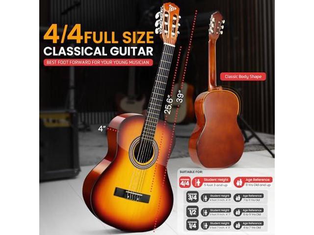 Pyle Beginner Acoustic Guitar Kit, 4/4 Full Size All Wood Instrument for Beginners, Adults, 39' Brown Gloss