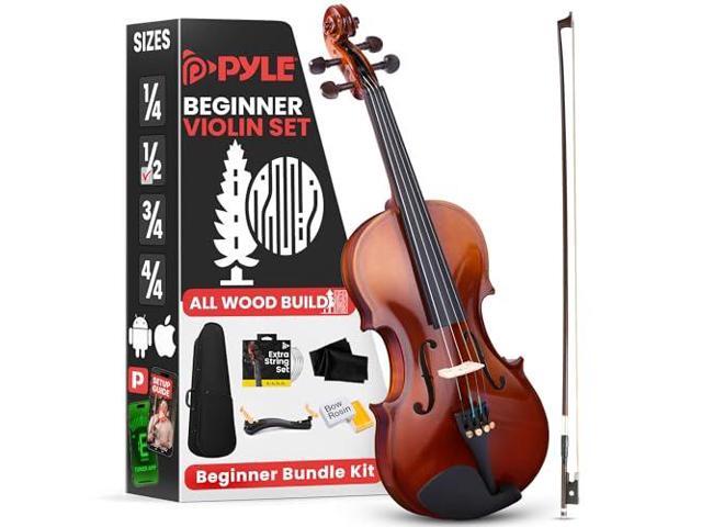 Pyle 1/2 Size Beginner Violin Starter Kit, Violin Starter Package with Travel Case & Bow, Extra Strings, Digital Tuner, Shoulder Rest & Cleaning...