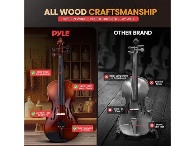 Pyle 1/4 Size Beginner Violin Starter Kit, Violin Starter Package with Travel Case & Bow, Extra Strings, Digital Tuner, Shoulder Rest & Cleaning...