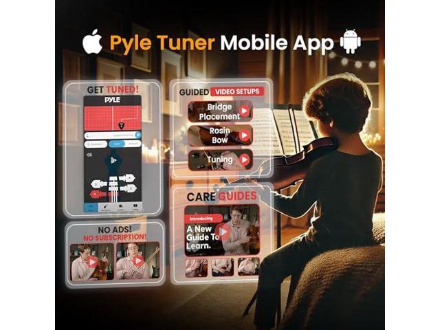 Pyle 1/4 Size Beginner Violin Starter Kit, Violin Starter Package with Travel Case & Bow, Extra Strings, Digital Tuner, Shoulder Rest & Cleaning...