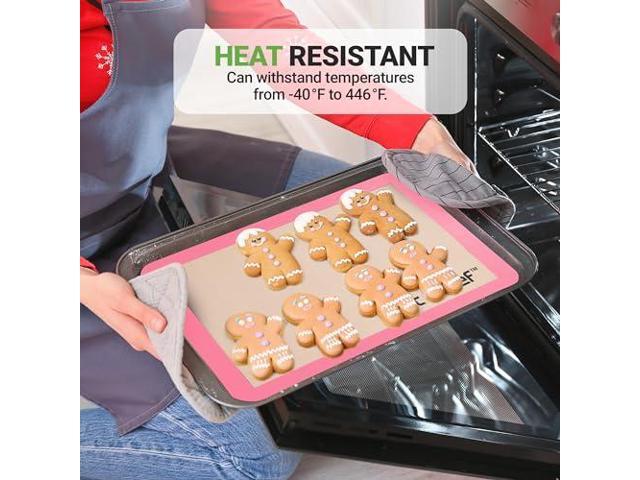 Nutrichef Silicone Baking Mats - 2 Non-stick Food-Grade Reusable Silicone Mats - Perfect for Half Baking Pans 16.5 x 11.6 IN - Oven-Safe Up to 480...