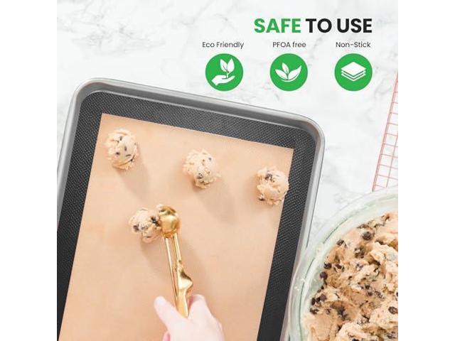 Nutrichef Silicone Baking Mats - 2 Non-stick Food-Grade Reusable Silicone Mats - Perfect for Half Baking Pans 16.5 x 11.6 IN - Oven-Safe Up to 480...