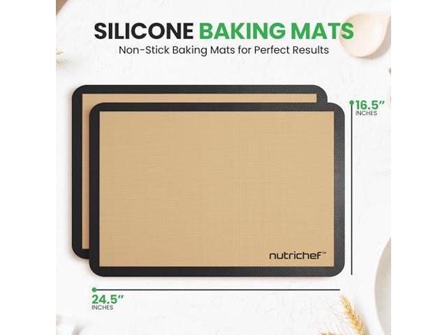Nutrichef Silicone Baking Mats - 2 Non-stick Food-Grade Reusable Silicone Mats - Perfect for Half Baking Pans 16.5 x 11.6 IN - Oven-Safe Up to 480...