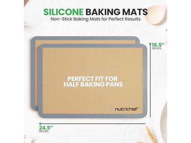 Nutrichef Silicone Baking Mats - 2 Non-stick Food-Grade Silicone Mats - Perfect for Full Baking Pans 24.4 x 16.5 IN - Oven-safe Up to 480 Degrees F...