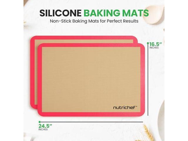Nutrichef Silicone Baking Mats - 2 Non-stick Food-Grade Silicone Mats - Perfect for Full Baking Pans 24.4 x 16.5 IN - Oven-safe Up to 480 Degrees F...