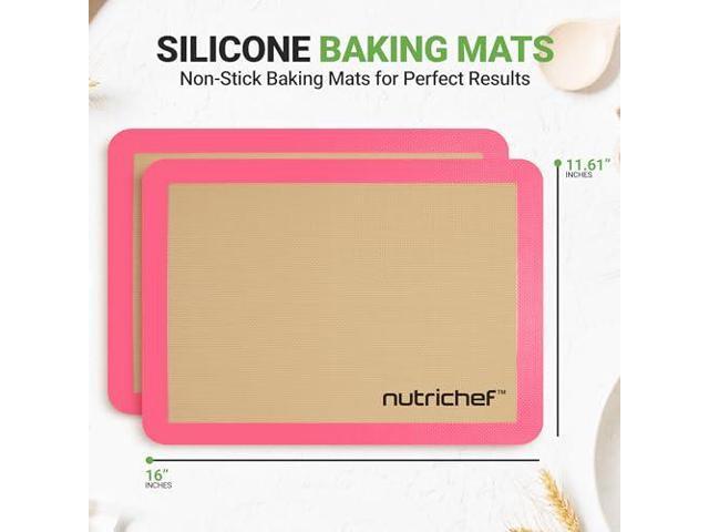 Nutrichef Silicone Baking Mats - 2 Non-stick Food-Grade Reusable Silicone Mats - Perfect for Half Baking Pans 16.5 x 11.6 IN - Oven-Safe Up to 480...