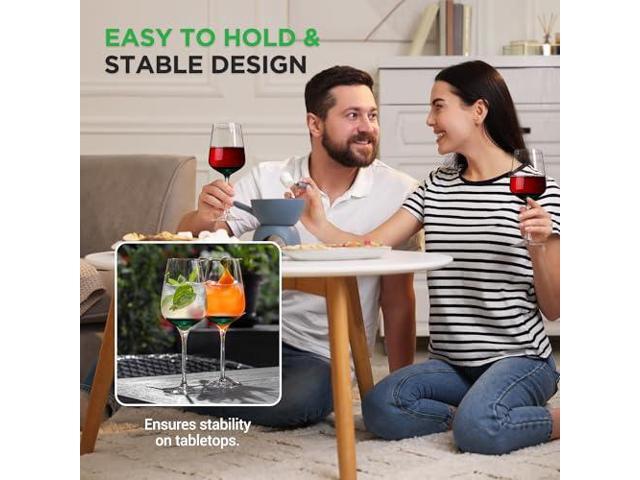 NutriChef Stemmed Wine Glasses Set of 2, 22oz Crystal Clear Red or White Wine Glass, Lead-Free & Dishwasher Safe Glasses for Wine, Drink, Water,...