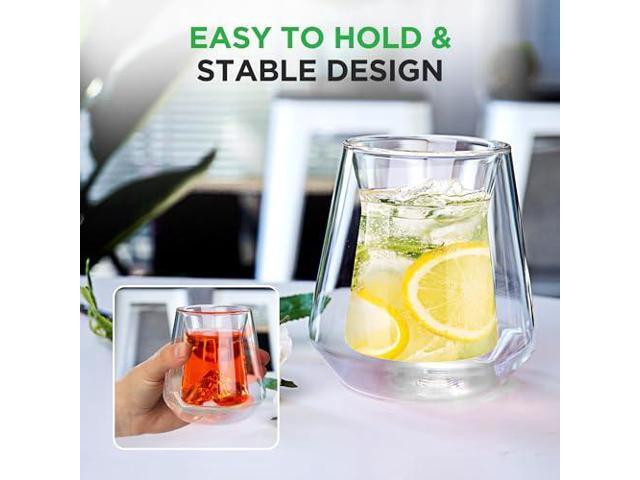 NutriChef Double Wall Insulated Glasses - 2pcs 8 oz High Borosilicate Glass Sweat Free Mugs Clear Drinkware for Hot/Cold Drinks, Coffee, Espresso,...