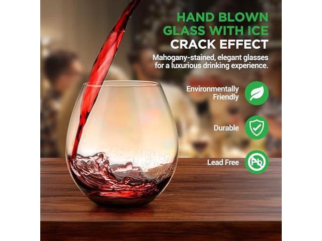 NutriChef Stemless 8 Wine Glasses 15 Ounces, Hand Blown Glasses for Home, Bar & Restaurant, Dishwasher Safe, Gift Set for Wine Lovers, Friends
