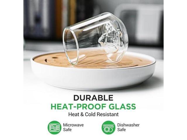 NutriChef Double Wall Insulated Glasses - 2pcs 8 oz High Borosilicate Glass Sweat Free Mugs Clear Drinkware for Hot/Cold Drinks, Coffee, Espresso,...