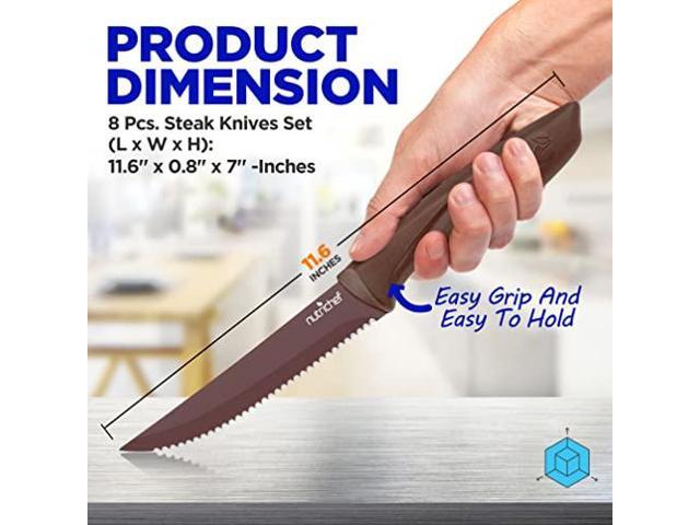 NutriChef 8 Piece Kitchen Knife Set - Multi-purpose Unbreakable Ergonomic Non-stick Stainless Steel Kitchen Steak Knives Set with Fully Serrated...