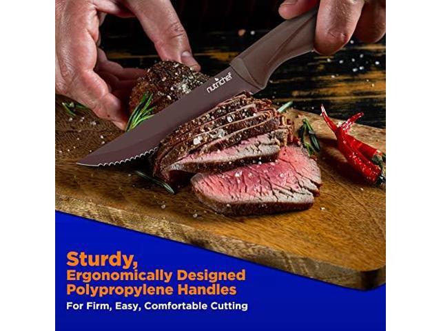 NutriChef 8 Piece Kitchen Knife Set - Multi-purpose Unbreakable Ergonomic Non-stick Stainless Steel Kitchen Steak Knives Set with Fully Serrated...