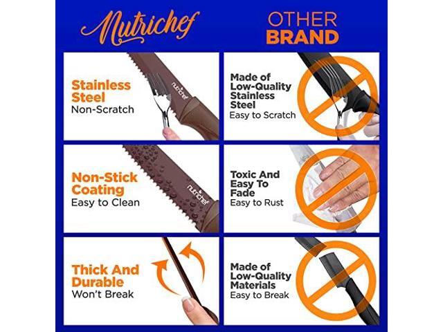 NutriChef 8 Piece Kitchen Knife Set - Multi-purpose Unbreakable Ergonomic Non-stick Stainless Steel Kitchen Steak Knives Set with Fully Serrated...
