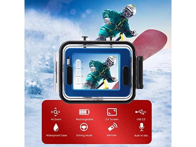 Sound Around Gear Pro Sports Action Camera - HD 1080P Mini Camcorder w/ 12 MP Cam, 2.4' Touch Screen - Pyle GDV285BL (Blue)