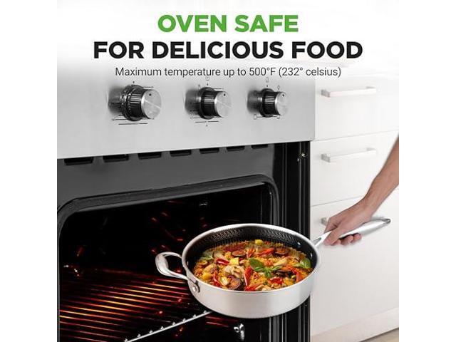 NutriChef 3.4QT Deep Frying Pan with Lid - Stainless Steel Non-Stick Saute Pan, Scratch-Resistant Honeycomb Texture, Oven & Induction Safe Skillet