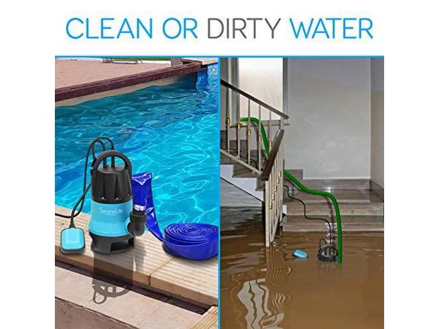 SereneLife 1/2HP Sump Pump Submersible, 1980GPH Water Pump for Pool Draining with Auto Float Switch, 3pc Adapter Set for USA Garden and Flat Hose,...