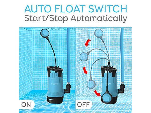 SereneLife 1HP Sump Pump Submersible, 3300GPH Water Pump for Pool Draining with Auto Float Switch, 3pc Adapter Set for USA Garden and Flat Hose,...