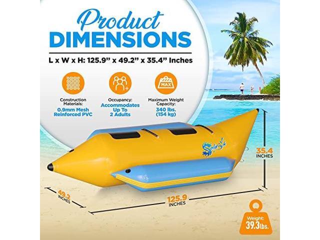 SereneLife Inflatable Floating Banana Boat, Towable Tube for Boating, Includes Storage Bag, Food Pump, and Repair Kit for 2-6 seaters
