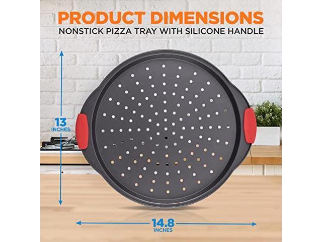 NutriChef 13-Inch Nonstick Pizza Tray - Round Carbon Steel Non-Stick Pizza Baking Pan with Perforated Holes, Premium Bakeware Pizza Screen with...