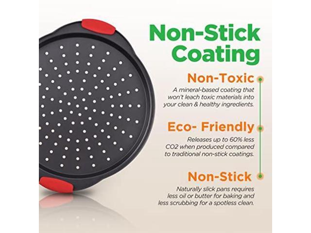 NutriChef 13-Inch Nonstick Pizza Tray - Round Carbon Steel Non-Stick Pizza Baking Pan with Perforated Holes, Premium Bakeware Pizza Screen with...