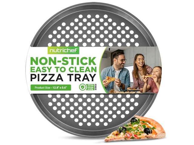 NutriChef 12.8 Inch Nonstick Pizza Pan for Oven - Carbon Steel Pizza Baking Tray with Airflow Holes - Premium Bakeware for Fresh & Frozen Pizza,...