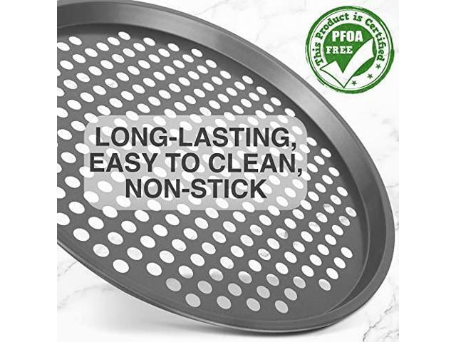 NutriChef 12.8 Inch Nonstick Pizza Pan for Oven - Carbon Steel Pizza Baking Tray with Airflow Holes - Premium Bakeware for Fresh & Frozen Pizza,...