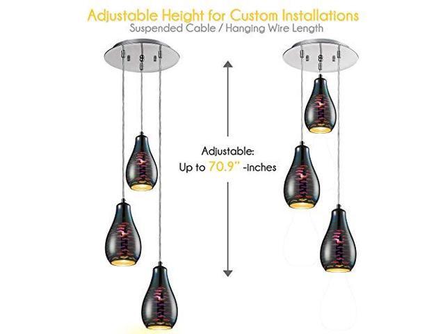 MAXvolador Home Pendant Hanging Lighting Fixture-Triple Lamp Ceiling Light with 3 5.1x8.7-Sphere Shaped Dome Globes, Sculpted Glass Accent-SLLMP37