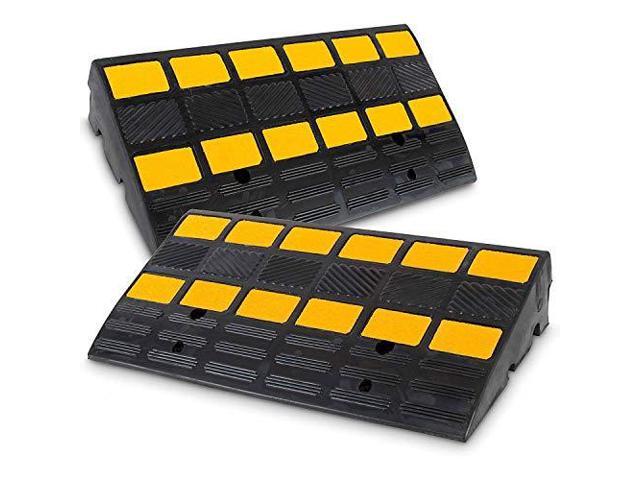 PYLE Car Vehicle Curbside Driveway Ramp-2PC Heavy Duty Rubber Threshold Bridge Track Curb Ramp, For Loading Dock, Garage, Sidewalk, Truck, Scooter,...