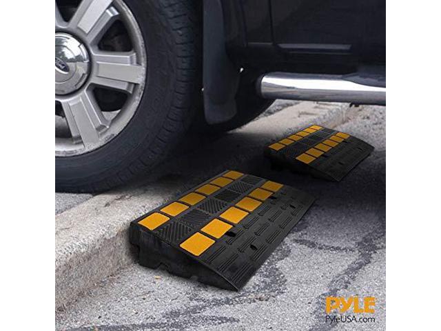 PYLE Car Vehicle Curbside Driveway Ramp-2PC Heavy Duty Rubber Threshold Bridge Track Curb Ramp, For Loading Dock, Garage, Sidewalk, Truck, Scooter,...