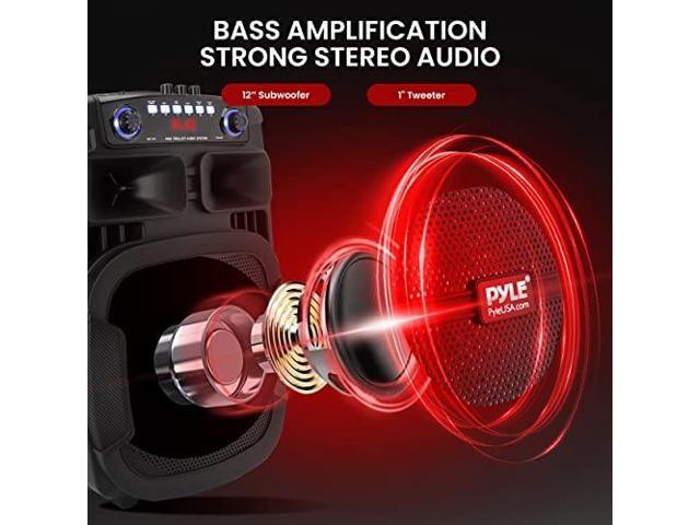 Pyle Portable Bluetooth PA Speaker System - 800W 12 Inch Outdoor Speaker with Built-In Party Lights - USB/SD Card Reader, FM Radio, Extendable...
