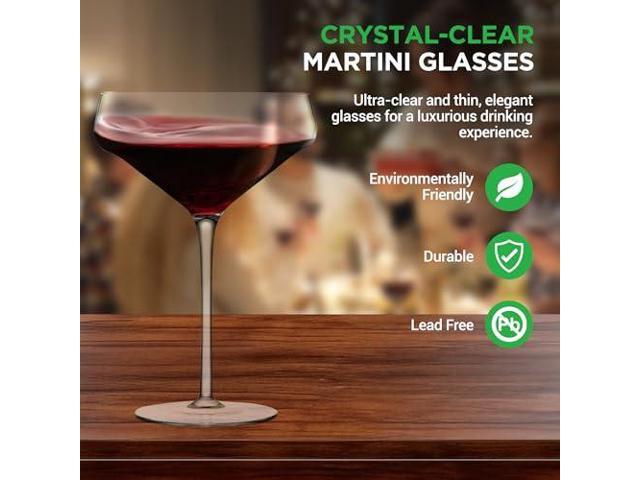 NutriChef 10oz Martini Glasses Set of 6, Elegant Cocktail Glasses for Martini, Cosmopolitan, and Mixed Drinks, Durable and Stylish Glassware for...