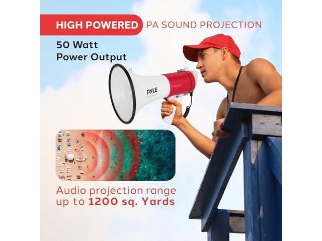 Pyle 50W Megaphone Bullhorn - Portable, Automatic Siren & Adjustable Volume,Projection Range Up to 1200 Square Yards, Aux Input, Talk, Siren,...